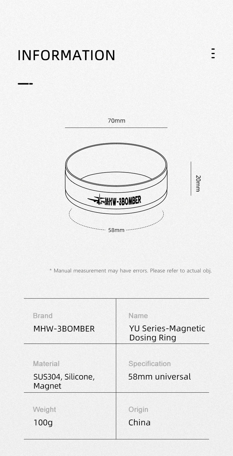 DISTRIBUIDOR WDT PARA CAFÉ ESPRESSO, ANILLO DOSIFICADOR Y SOPORTE DE FILTRO PORTÁTIL - 58MM - MHW-3BOMBER