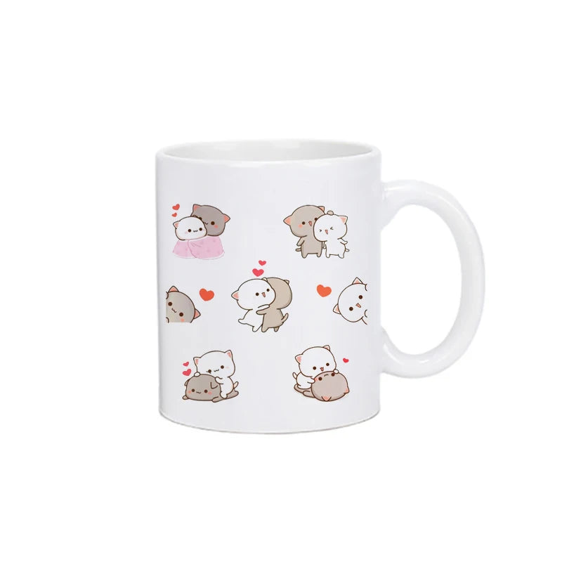 TAZAS DE CAFÉ CON DISEÑO DE OSO Y GATO.