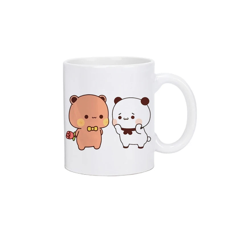 TAZAS DE CAFÉ CON DISEÑO DE OSO Y GATO.