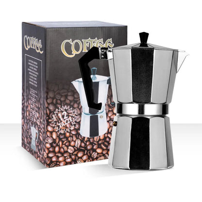 CAFETERA MOKA CON FILTRO DE ACERO INOXIDABLE, 50ML, 100ML, 150ML, 300ML, 450ML.