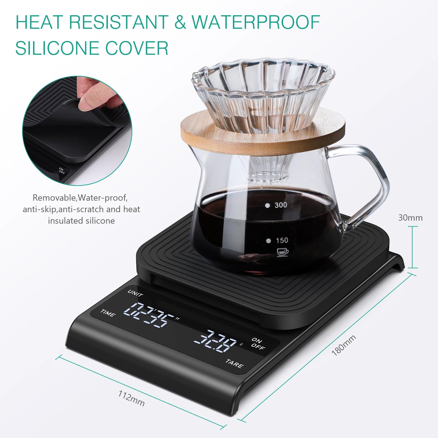 BÁSCULA DIGITAL RECARGABLE PARA CAFÉ, CON TEMPORIZADOR, 3KG/0,1G, BÁSCULA PORTÁTIL PARA COCINA.