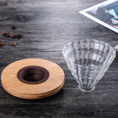 V60 DE VIDRIO CON SOPORTE DE MADERA