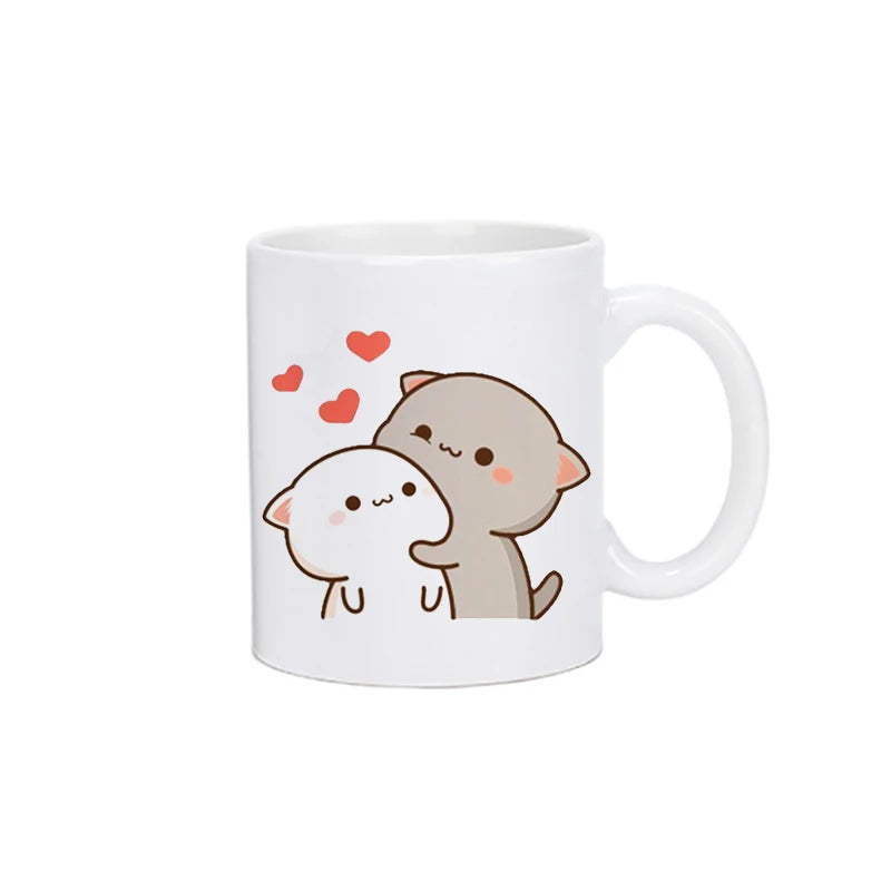 TAZAS DE CAFÉ CON DISEÑO DE OSO Y GATO.