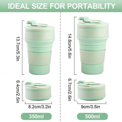 TAZA DE VIAJE PLEGABLE DE SILICONA CON TAPA PARA CAFÉ - 350/500ML.