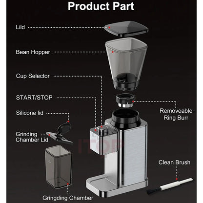 MOLINO DE CAFÉ CON REBABAS CÓNICAS DE ACERO INOXIDABLE - ITOP