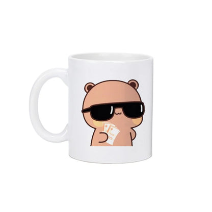 TAZAS DE CAFÉ CON DISEÑO DE OSO Y GATO.