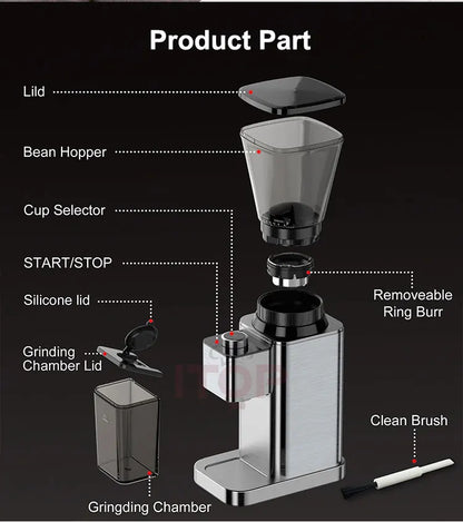 MOLINO DE CAFÉ CON REBABAS CÓNICAS DE ACERO INOXIDABLE - ITOP