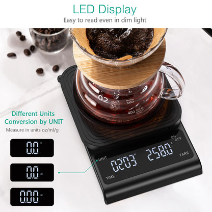 BÁSCULA DIGITAL RECARGABLE PARA CAFÉ, CON TEMPORIZADOR, 3KG/0,1G, BÁSCULA PORTÁTIL PARA COCINA.