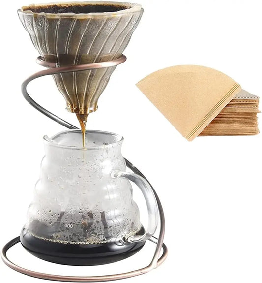 JUEGO DE CAFETERA DE VIDRIO - MÉTODO FILTRADO V60 - 600ML - INCLUYE 100 FILTROS DE PAPEL