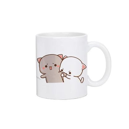 TAZAS DE CAFÉ CON DISEÑO DE OSO Y GATO.