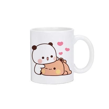 TAZAS DE CAFÉ CON DISEÑO DE OSO Y GATO.