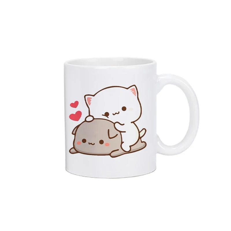 TAZAS DE CAFÉ CON DISEÑO DE OSO Y GATO.