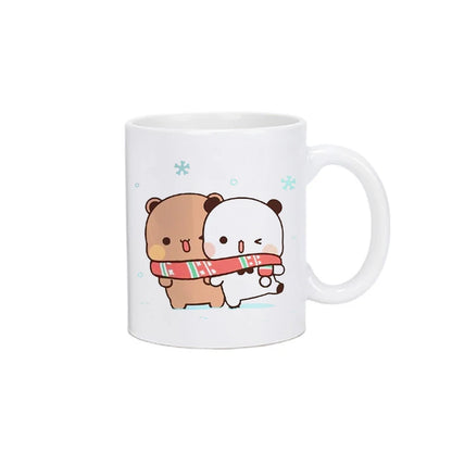 TAZAS DE CAFÉ CON DISEÑO DE OSO Y GATO.