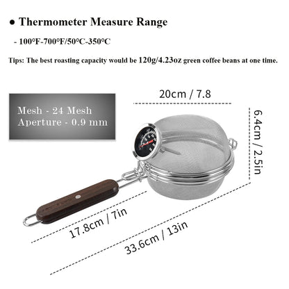TOSTADOR DE CAFÉ DE ACERO INOXIDABLE CON MALLA Y TERMÓMETRO - CAFEMASY