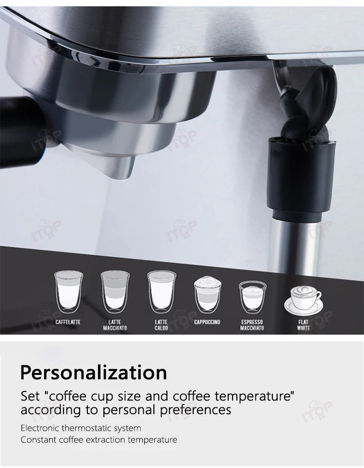 CAFETERA SEMIAUTOMÁTICA CM08, 15BAR, CON BOMBA ULKA Y SISTEMA TERMOSTÁTICO - ITOP