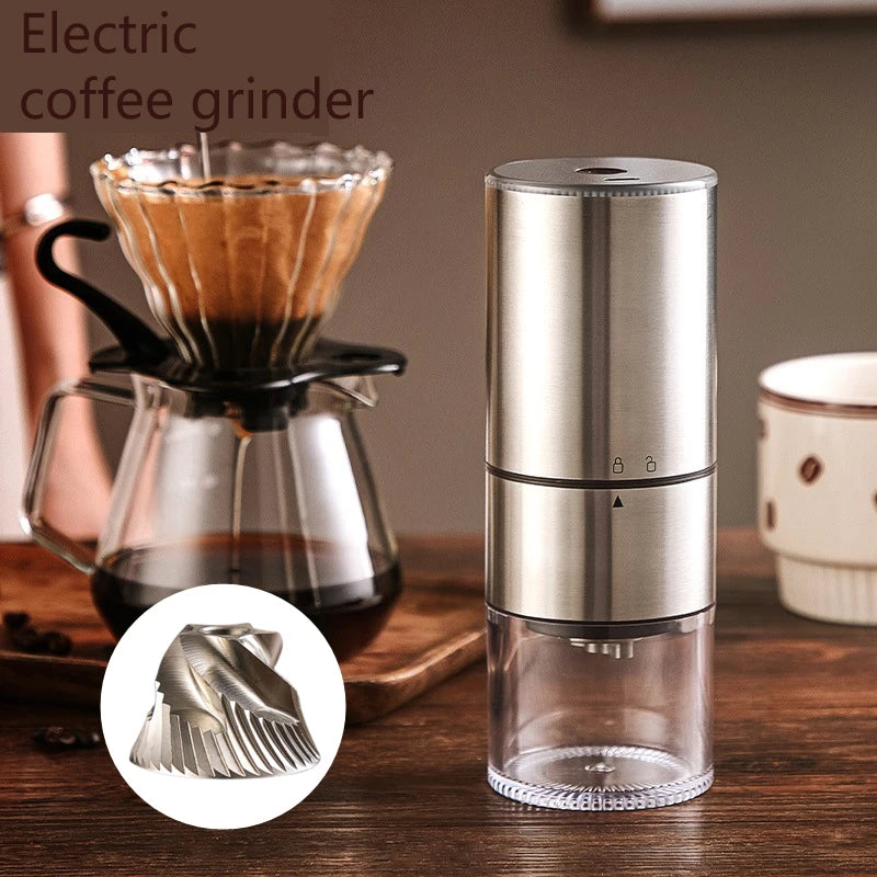 MOLINO DE GRANOS DE CAFÉ ELÉCTRICO PORTÁTIL, CON NÚCLEO DE MOLIENDA DE ACERO INOXIDABLE.