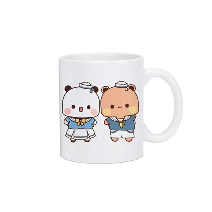 TAZAS DE CAFÉ CON DISEÑO DE OSO Y GATO.