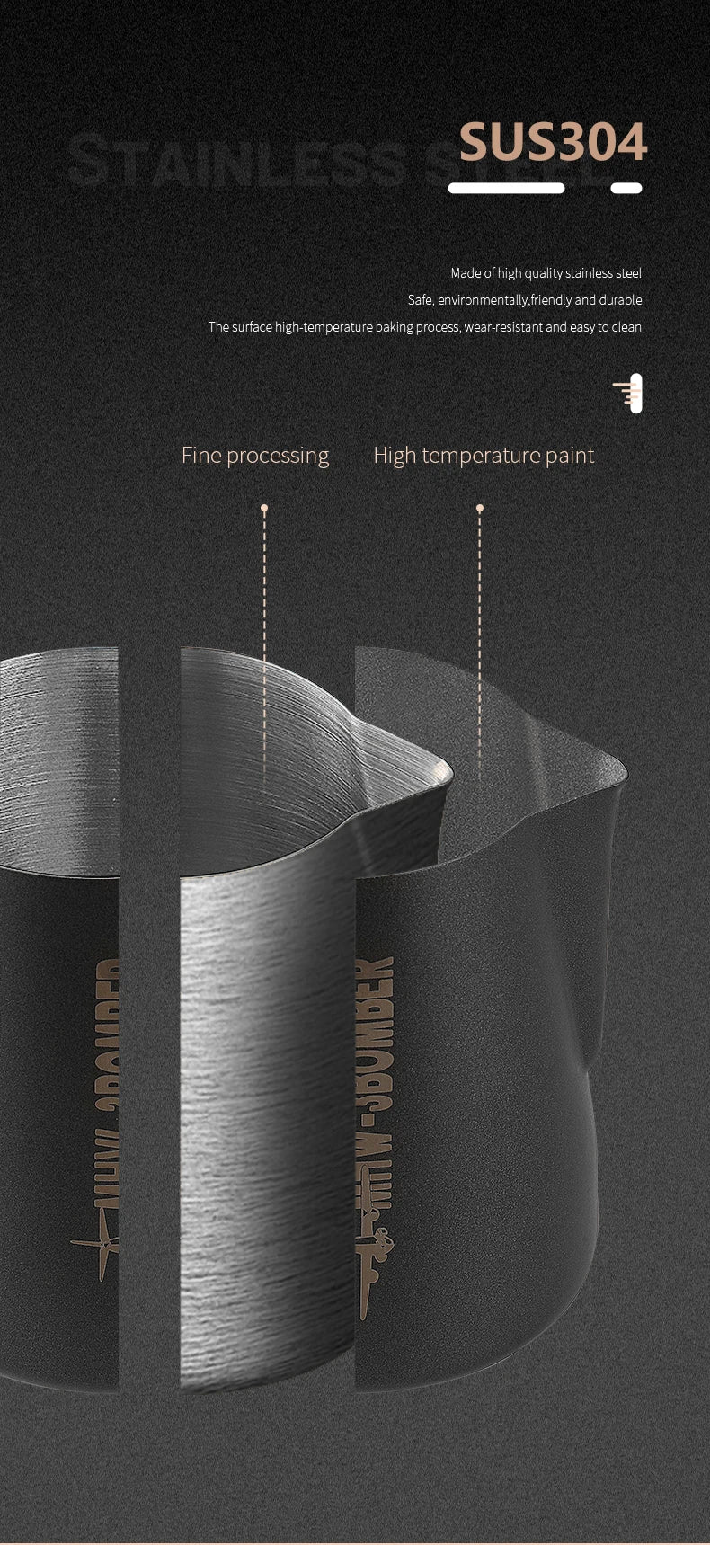 JARRA PARA ESPUMAR LECHE DE ACERO INOXIDABLE CON TERMÓMETRO, HERRAMIENTA PROFESIONAL DE ARTE LATTE, 600ML - MHW-3BOMBER