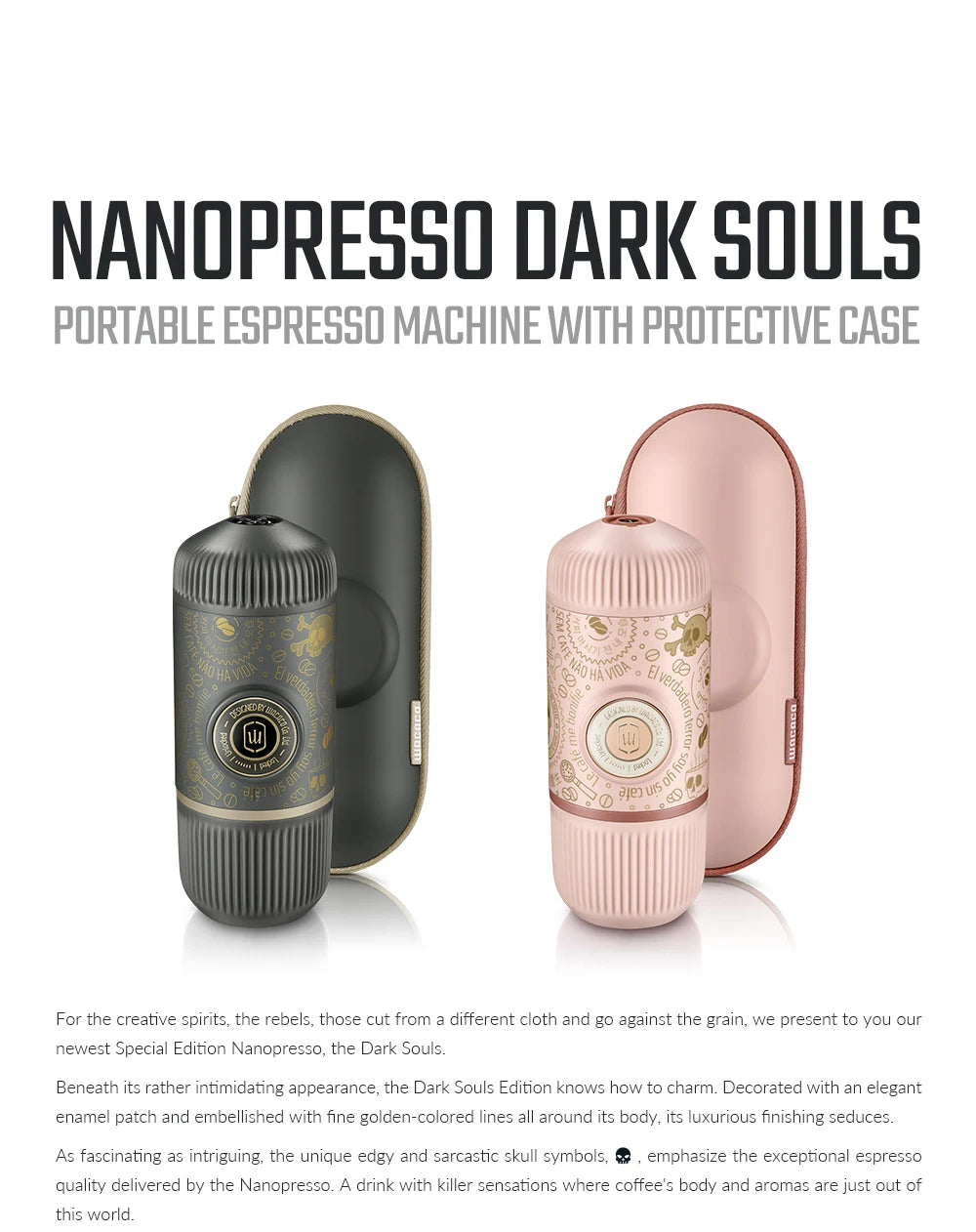 NANOPRESSO DARK SOULS, MÁQUINA DE ESPRESSO PORTÁTIL CON FUNDA PROTECTORA, VERSIÓN MEJORADA DE MINIPRESSO - WACACO