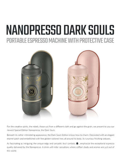 NANOPRESSO DARK SOULS, MÁQUINA DE ESPRESSO PORTÁTIL CON FUNDA PROTECTORA, VERSIÓN MEJORADA DE MINIPRESSO - WACACO