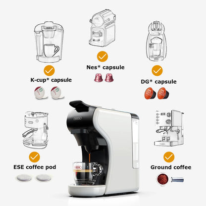 CAFETERA DE CÁPSULAS MÚLTIPLES 4 EN 1, CON ESPUMADOR DE LECHE CALIENTE Y FRÍA, TOTALMENTE AUTOMÁTICA - HiBREW