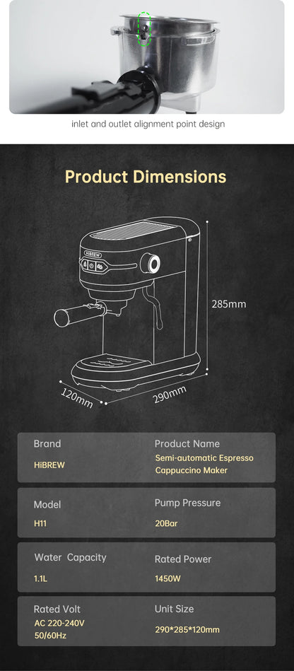 CAFETERA SEMIAUTOMÁTICA INOX DE 20 BARES - HiBREW