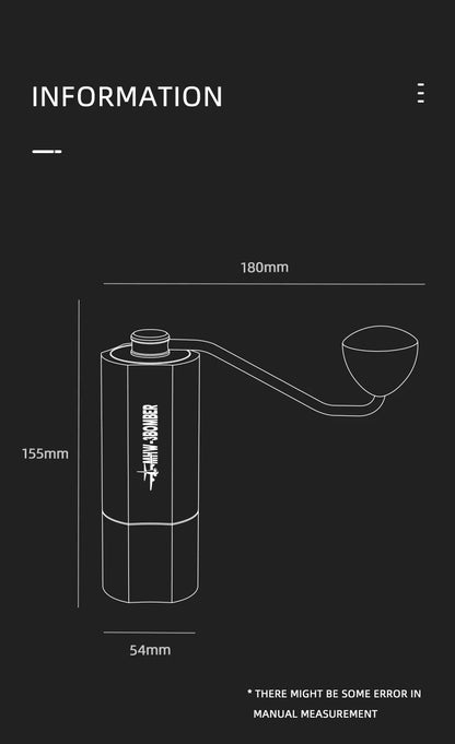 MOLINO DE CAFÉ MANUAL CON REBABA MAGNÉTICA DE ACERO INOXIDABLE, 38MM, 7 NÚCLEOS, 24 AJUSTES. - MHW-3BOMBER