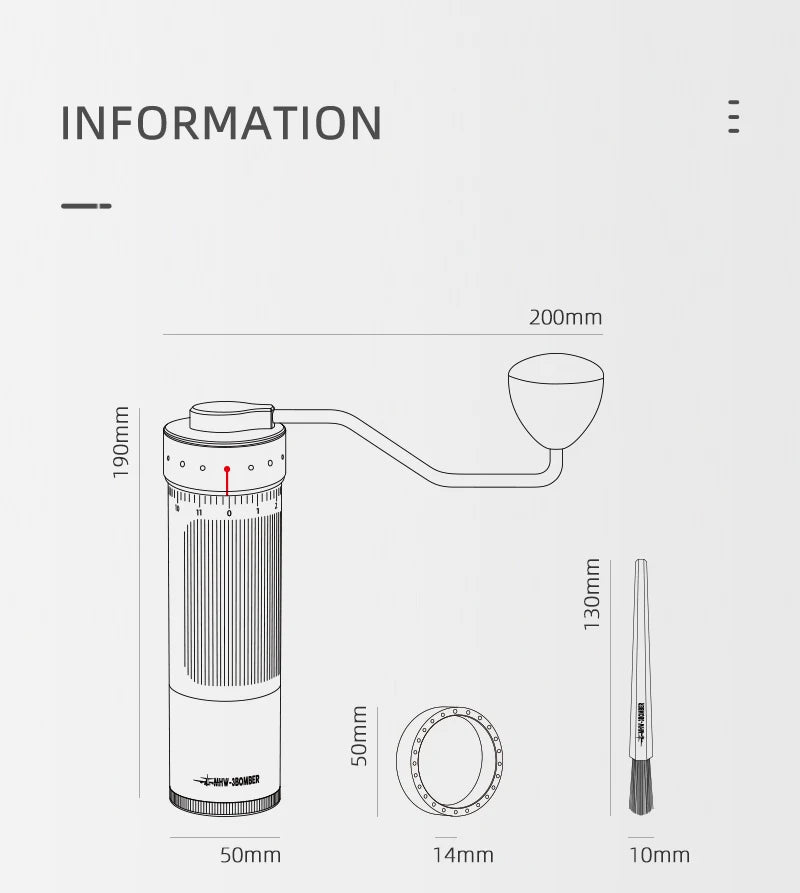 MOLINO DE CAFÉ MANUAL CON AJUSTE EXTERNO NUMÉRICO Y REBABA DE ACERO INOXIDABLE - MHW 3BOMBER