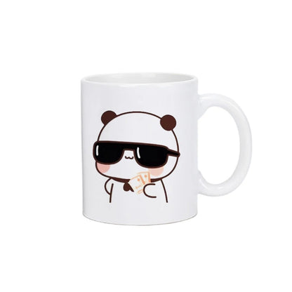 TAZAS DE CAFÉ CON DISEÑO DE OSO Y GATO.