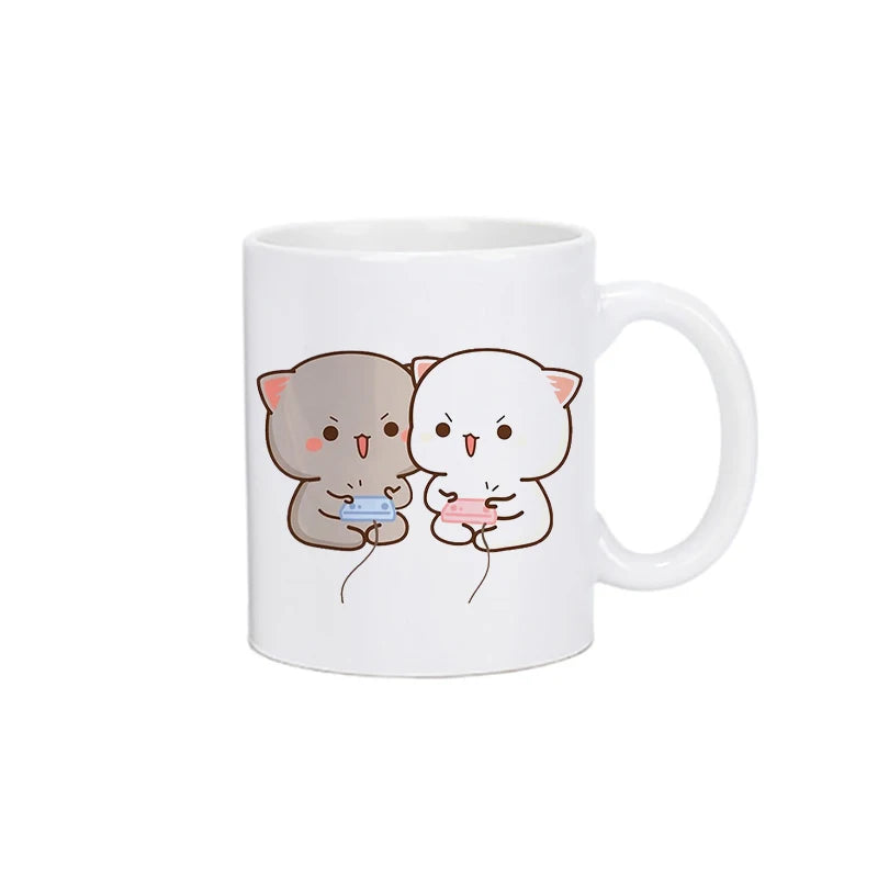 TAZAS DE CAFÉ CON DISEÑO DE OSO Y GATO.