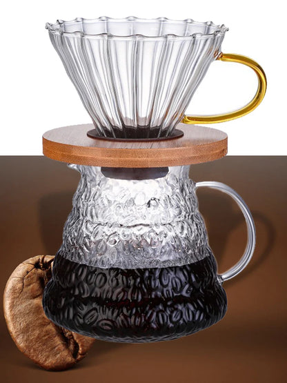 V60 DE VIDRIO CON SOPORTE DE MADERA