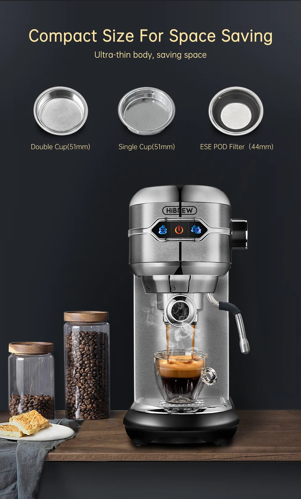 CAFETERA SEMIAUTOMÁTICA INOX DE 20 BARES - HiBREW