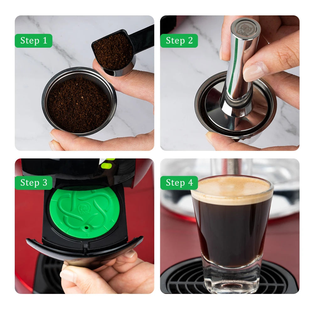 CÁPSULAS DE CAFÉ REUTILIZABLES DOLCE GUSTO, PLÁSTICO Y ACERO INOXIDABLE, RELLENABLES PARA MÁQUINAS NESCAFÉ.