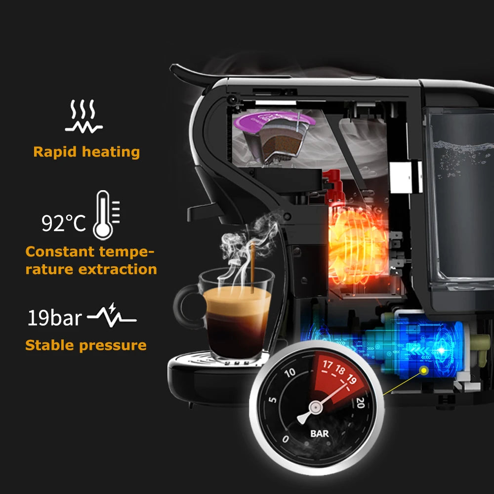 CAFETERA DE CÁPSULAS MÚLTIPLES 4 EN 1, CON ESPUMADOR DE LECHE CALIENTE Y FRÍA, TOTALMENTE AUTOMÁTICA - HiBREW