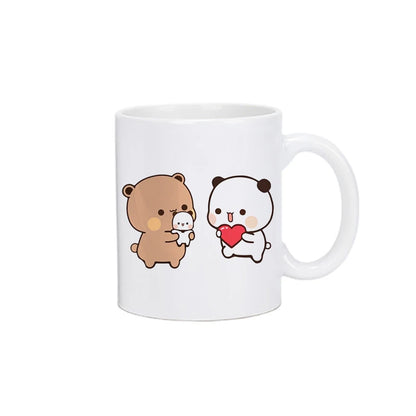 TAZAS DE CAFÉ CON DISEÑO DE OSO Y GATO.