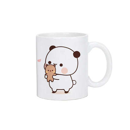 TAZAS DE CAFÉ CON DISEÑO DE OSO Y GATO.