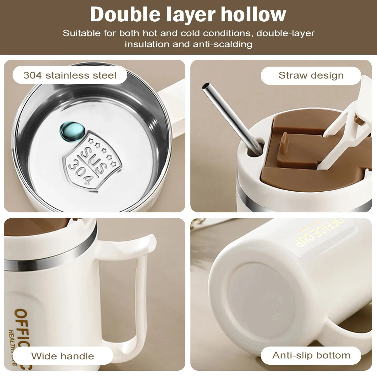 TAZA DE ACERO INOXIDABLE CON DOBLE PARED Y TAPA DE SELLADO - Leeseph