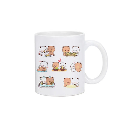 TAZAS DE CAFÉ CON DISEÑO DE OSO Y GATO.