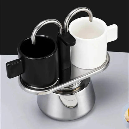 MINI OLLA MOKA DE DOBLE TUBO, CAFETERA ITALIANA DE ACERO INOXIDABLE - 100ML.