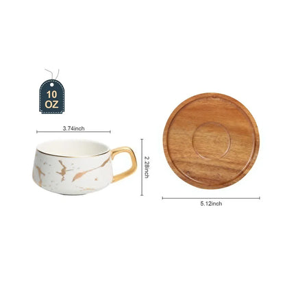 TAZA DE MARMOLEADO NÓRDICO CON PLATILLO DE MADERA - Tangpin