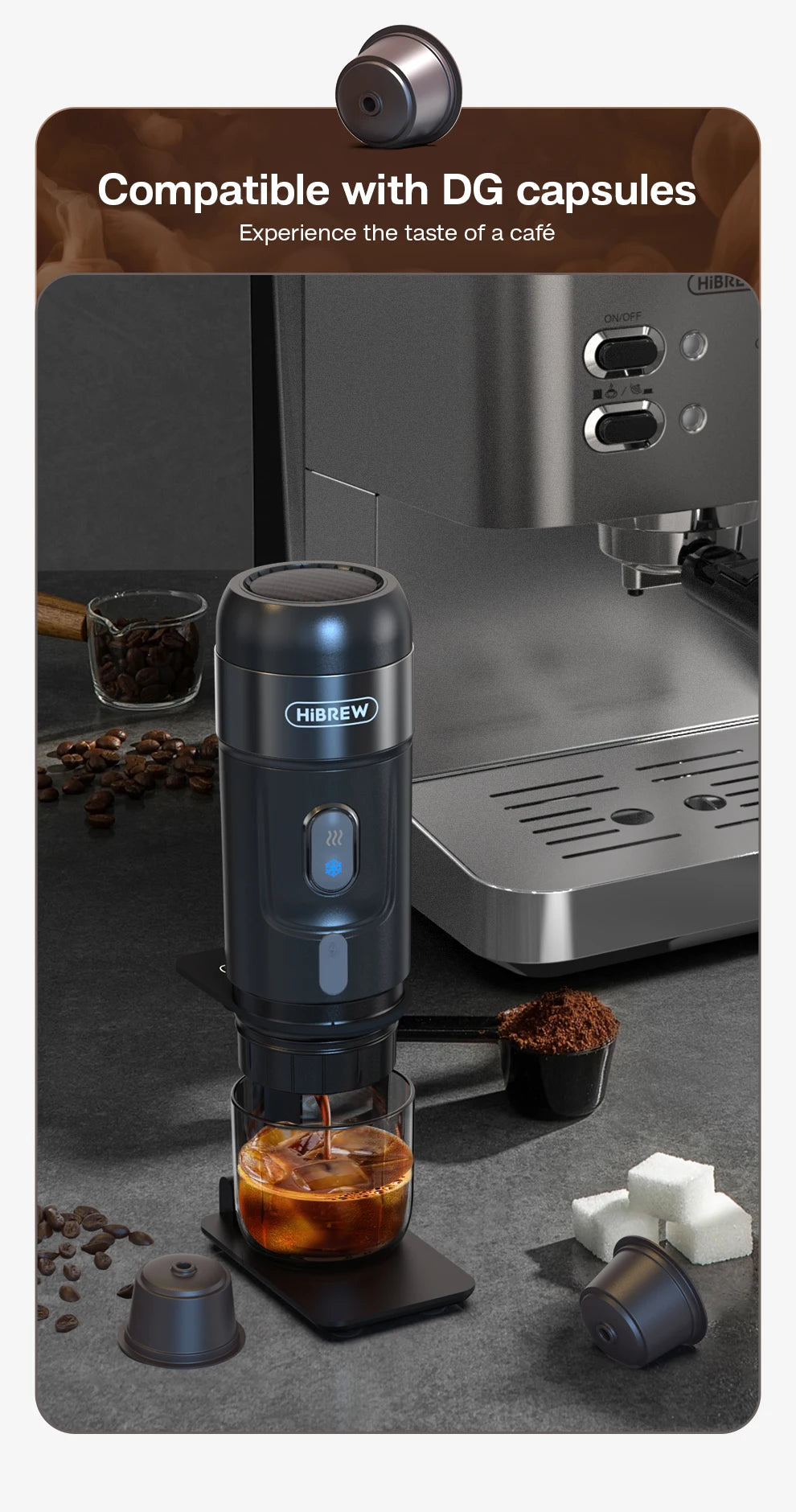 CAFETERA PORTÁTIL COMPATIBLE CON CÁPSULAS NEXPRESSO DOLCE, H4A - 12V - HiBREW