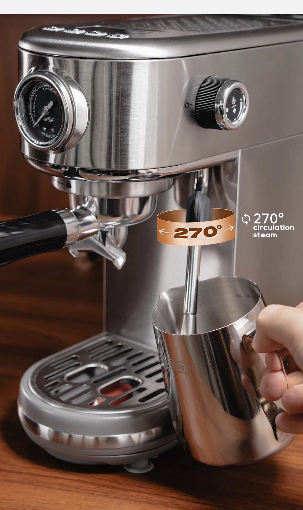 CAFETERA ESPRESSO SEMIAUTOMÁTICA 20 BAR CON TEMPERATURA AJUSTABLE, CAPUCHINO, H10B - HiBREW