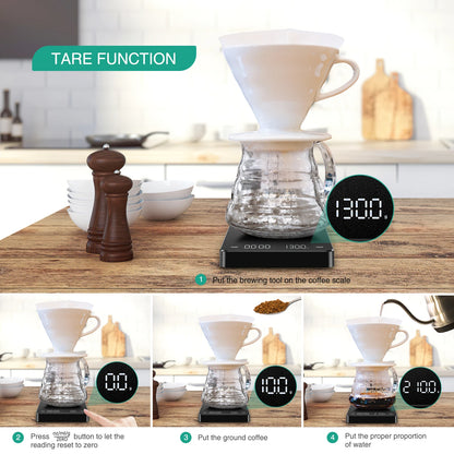 BÁSCULA DIGITAL PARA CAFÉ CON TEMPORIZADOR Y ALTA PRECISIÓN - 3kg/0,1g